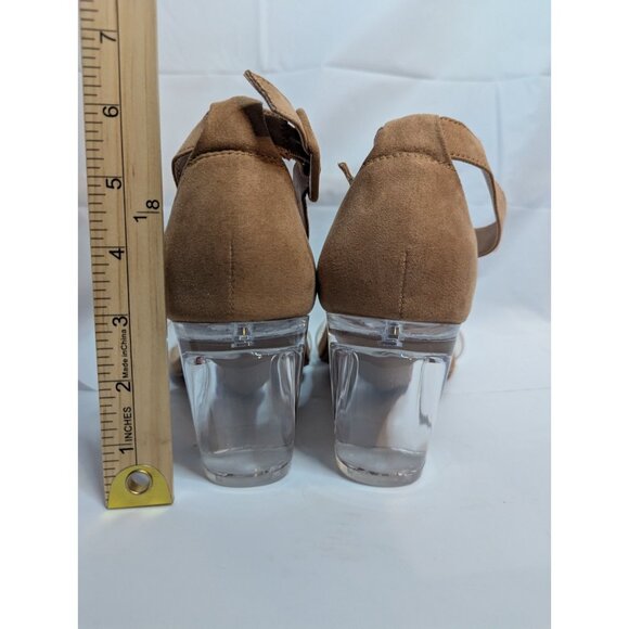 Torrid Clear Translucent Block Heels Faux Suede Sz 8.5WW Adjustable Strap - Picture 11 of 13